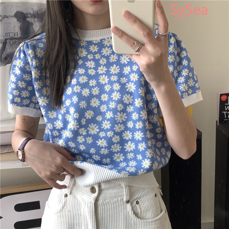 Áo Dệt Kim Dáng Rộng In Hoa Kiểu Retro Thời Trang Mùa Hè Cho Nữ