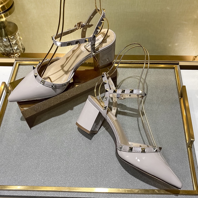 Giày Sandal Cao Gót 5Cm Mũi Nhọn Phối Dây Xinh Xắn Dành Cho Nữ