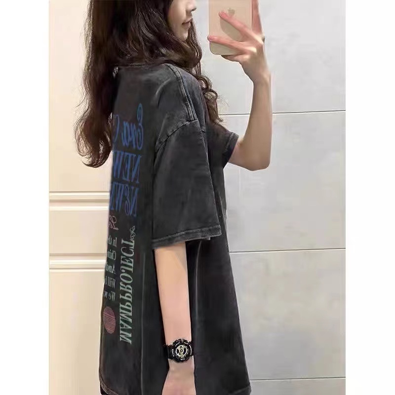 NRVP Áo Thun Đen 100% Cotton Tay Ngắn Dáng Rộng In Hoạ Tiết Độc Đáo