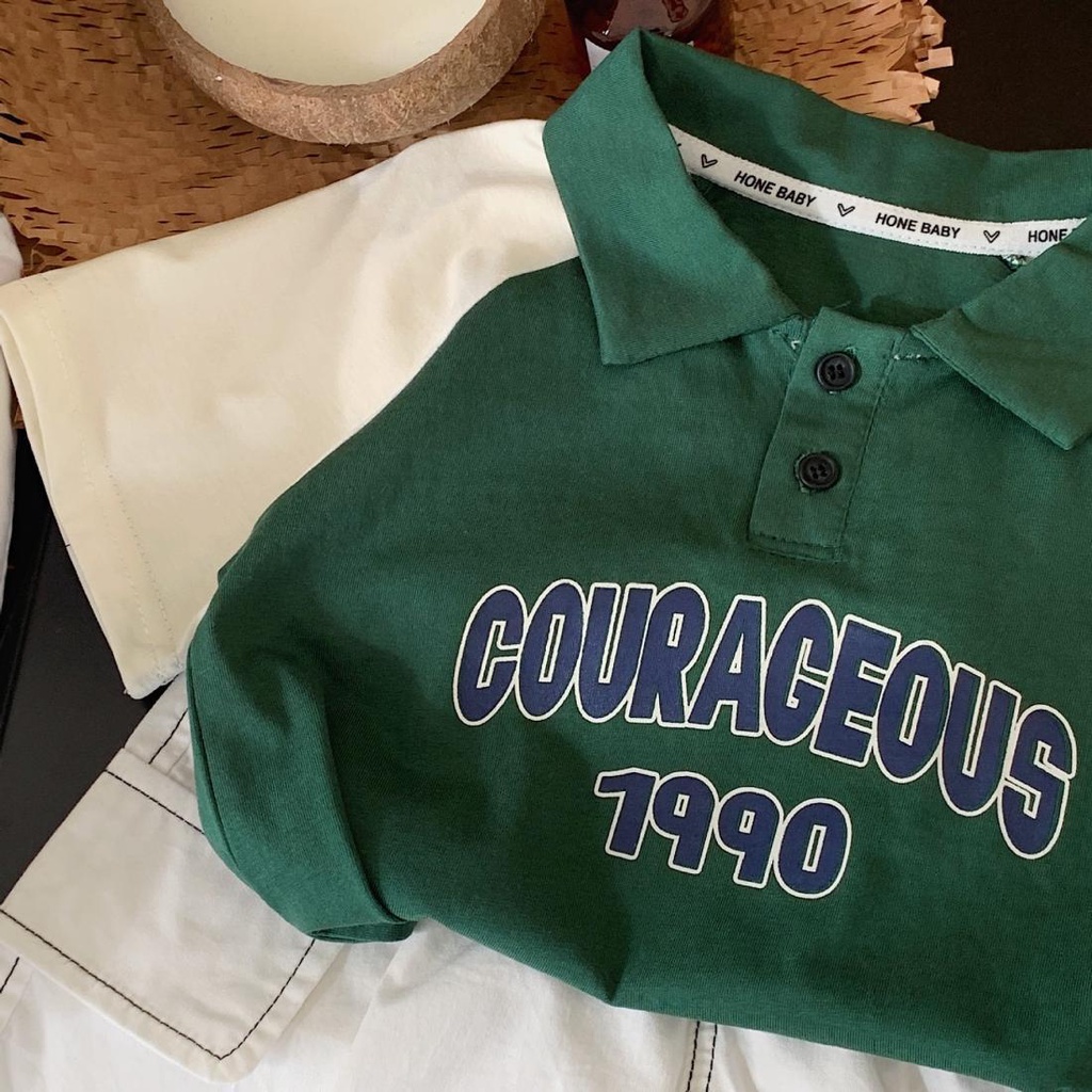 Áo Thun Polo Tay Ngắn Vải Cotton Phối Màu Tương Phản Thời Trang Xinh Xắn Cho Bé