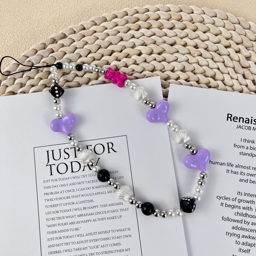 Dây Xích Acrylic In Hình Gấu / Bướm Nhiều Màu Chống Mất Kiểu Hàn Quốc Cho Điện Thoại