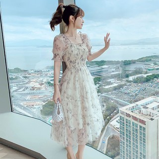 Đầm Voan Hoa Tay Phồng Dáng Ôm Thời Trang Mùa Hè Dành Cho Nữ