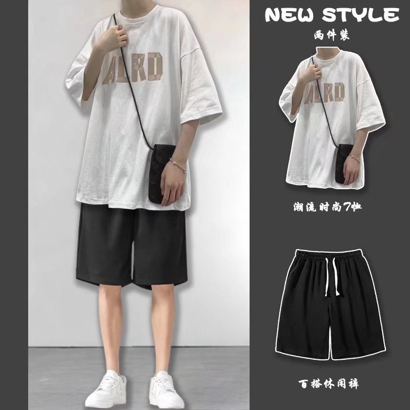 Set Áo Thun Tay Ngắn Cổ Tròn In Chữ Phong Cách Nhật Bản Thời Trang Cho Nam Và Nữ size M-5XL