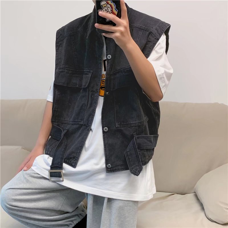 Áo Khoác Denim Không Tay Dáng Rộng Thời Trang Cá Tính Cho Nam