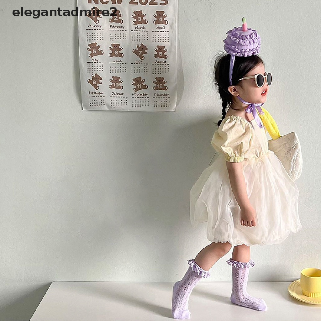 Vớ Cotton Phối Ren Hoa Nhún Bèo Màu Trơn Kiểu Công Chúa Xinh Xắn Cho Bé Gái