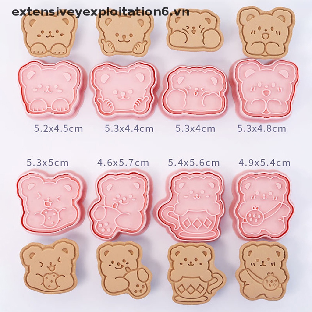 Bộ 8 Khuôn Cắt Tạo Hình Bánh Quy Hình Gấu 3D Bằng Nhựa