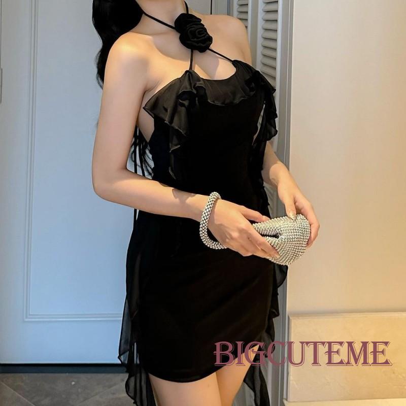 Đầm Sát Nách Màu Trơn Họa Tiết Hoa 3D Cho Nữ