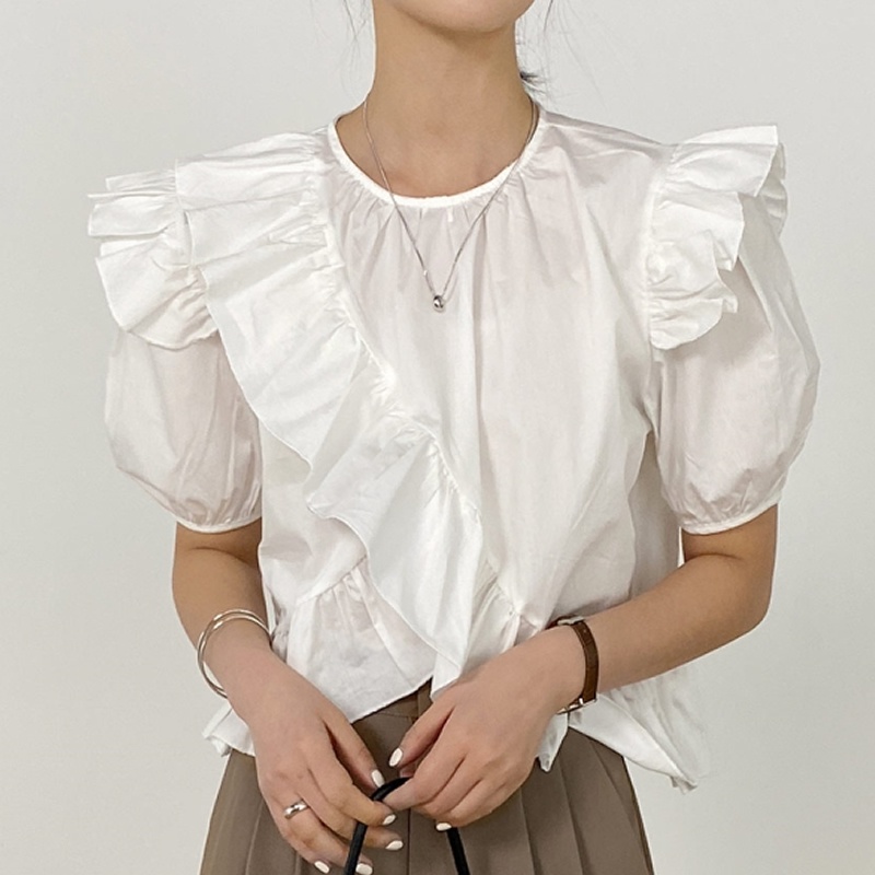 SUXI Áo Sơ Mi Tay Ngắn Dáng Ôm Màu Sắc Đơn Giản Phong Cách Hàn Quốc Dành Cho Nữ