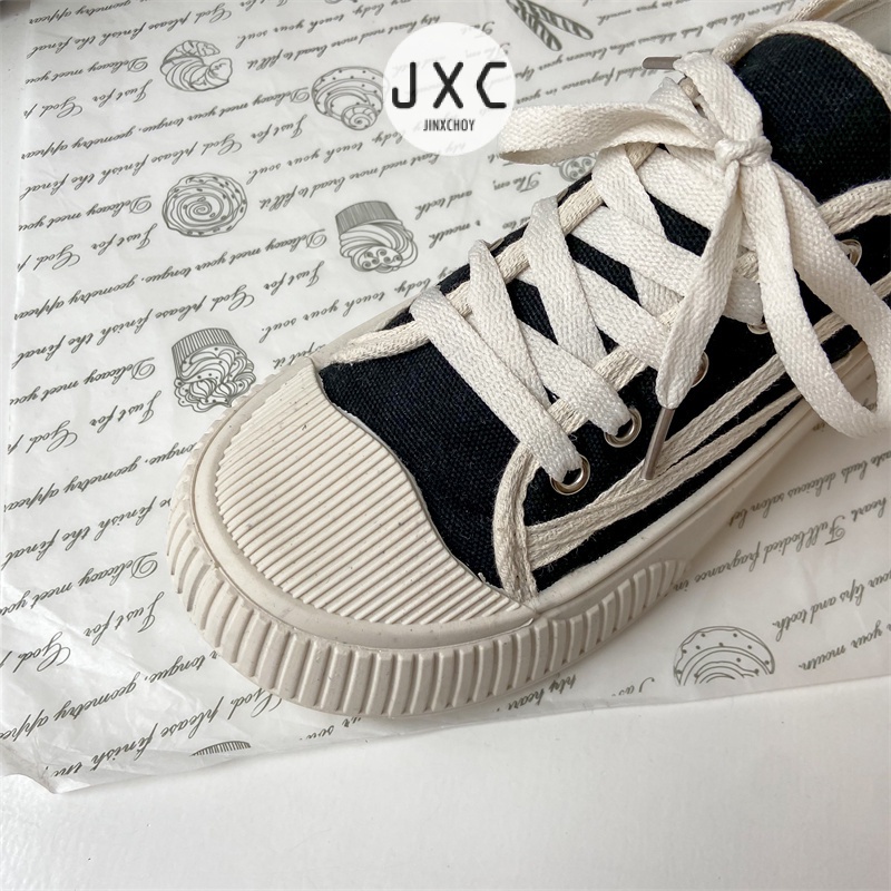 Giày Thể Thao Vải Bạt Mũi Tròn Cột Dây Phối Màu Thời Trang Ulzzang