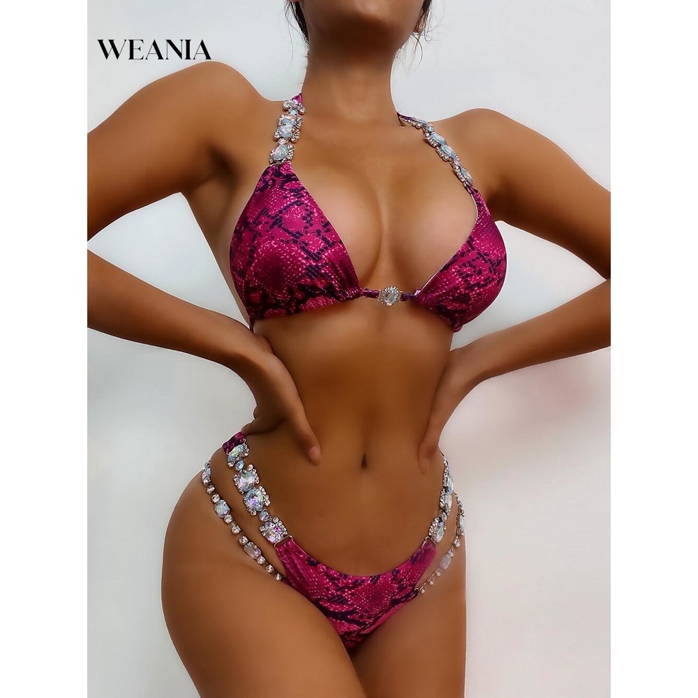 Bộ Đồ Bơi Họa Tiết Da Rắn Đính Đá Lấp Lánh Quyến Rũ Cho Nữ