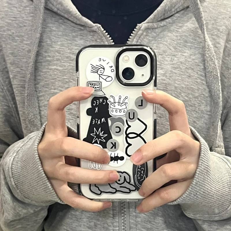 Case Artist Joint INAP Black and White Letter Stickers Apple 14promax Phone Case Applicable 13/12 CSxi