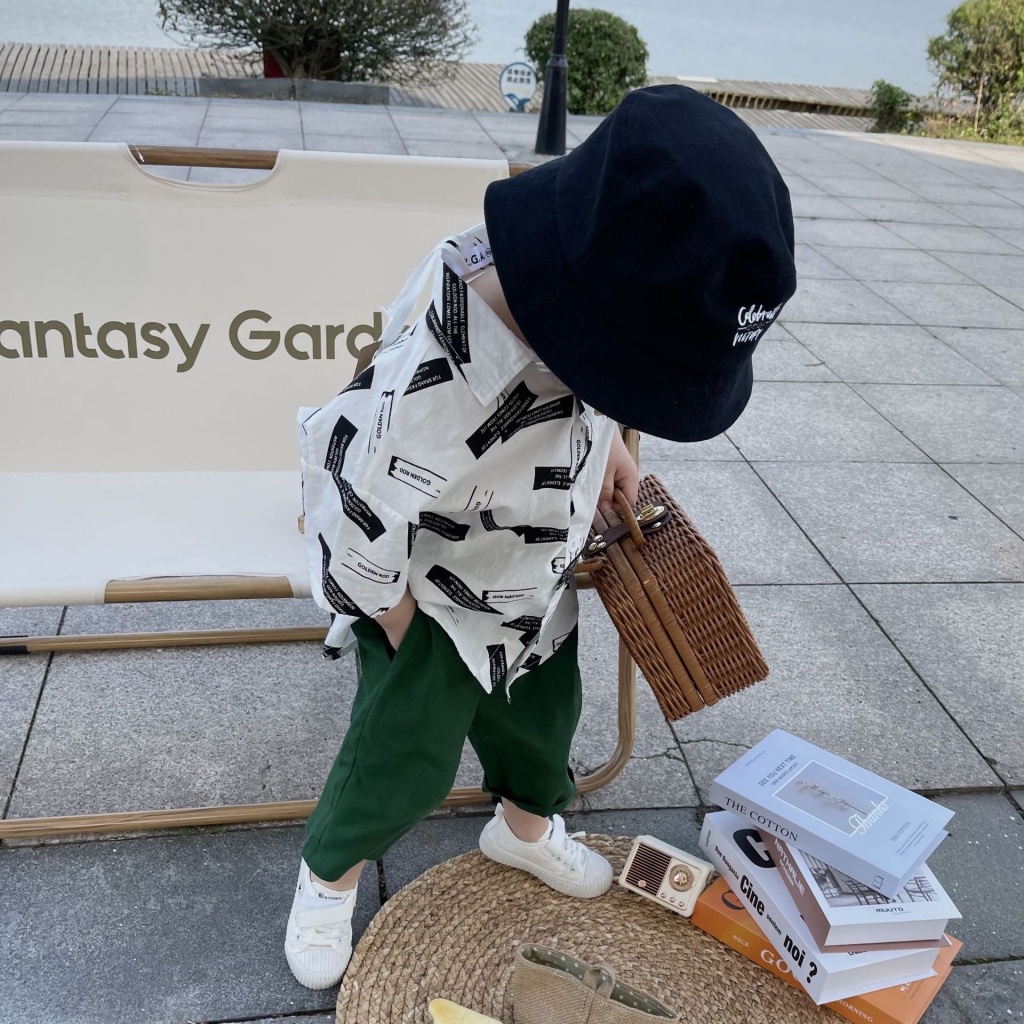 Áo Sơ Mi Hoa Ngắn Tay Dáng Rộng Cho Bé Trai 3-8 Tuổi