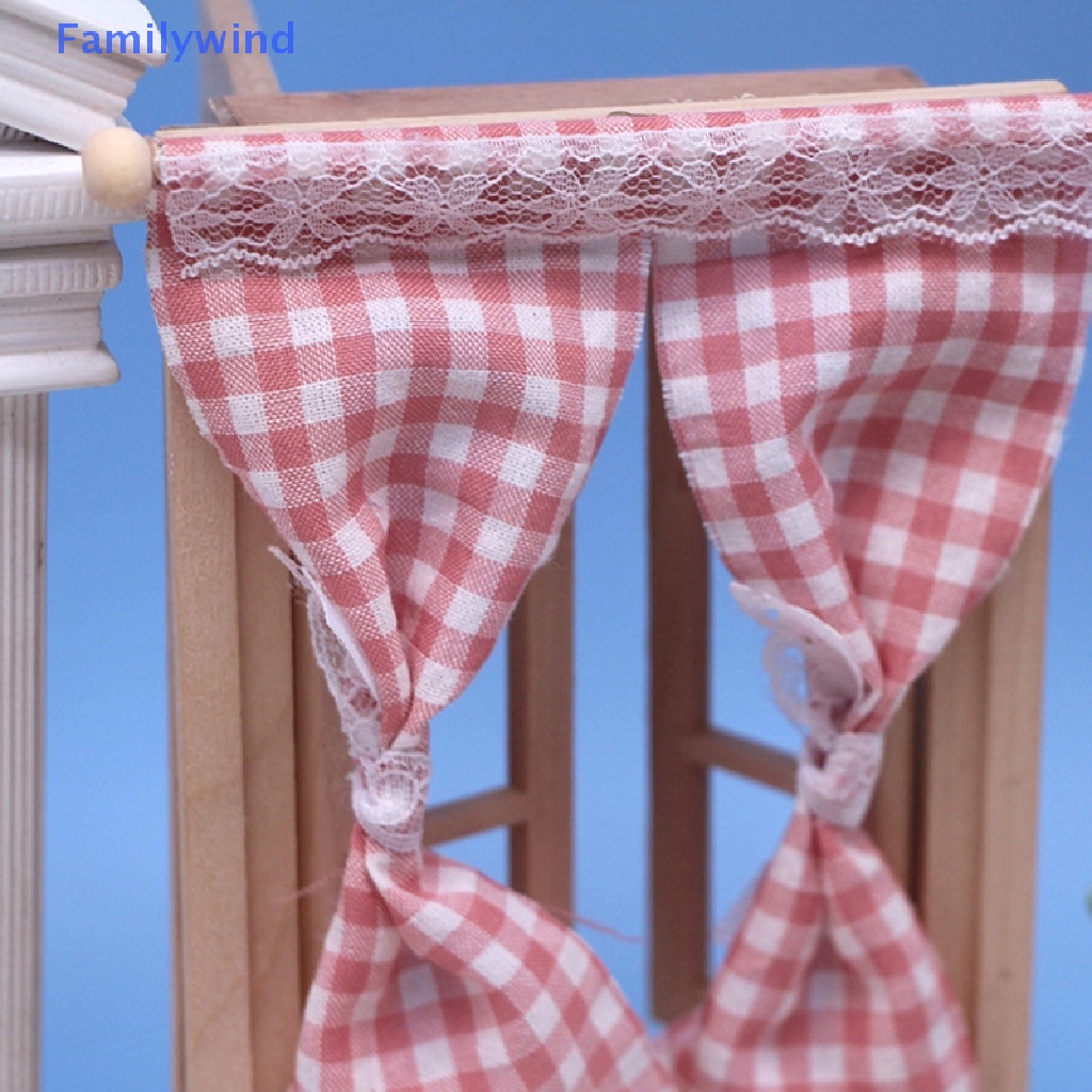 1 Rèm Cửa Ren Họa Tiết Kẻ Ô Dành Cho Nhà Búp Bê 1: 12