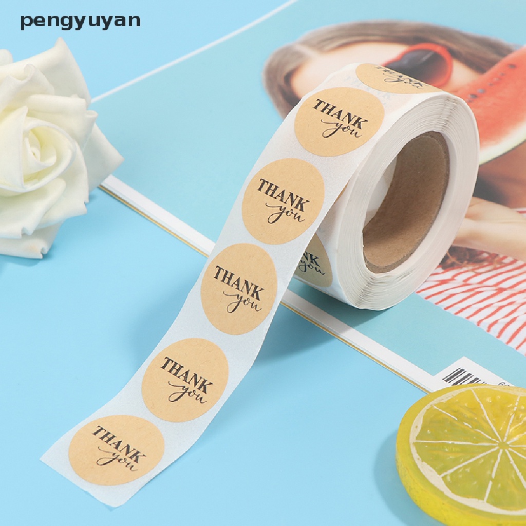 [pengyuyan] Set 500 Miếng Dán Giấy Kraft Hình Tròn In Chữ Thank you er Dùng Trang Trí Sổ Tay