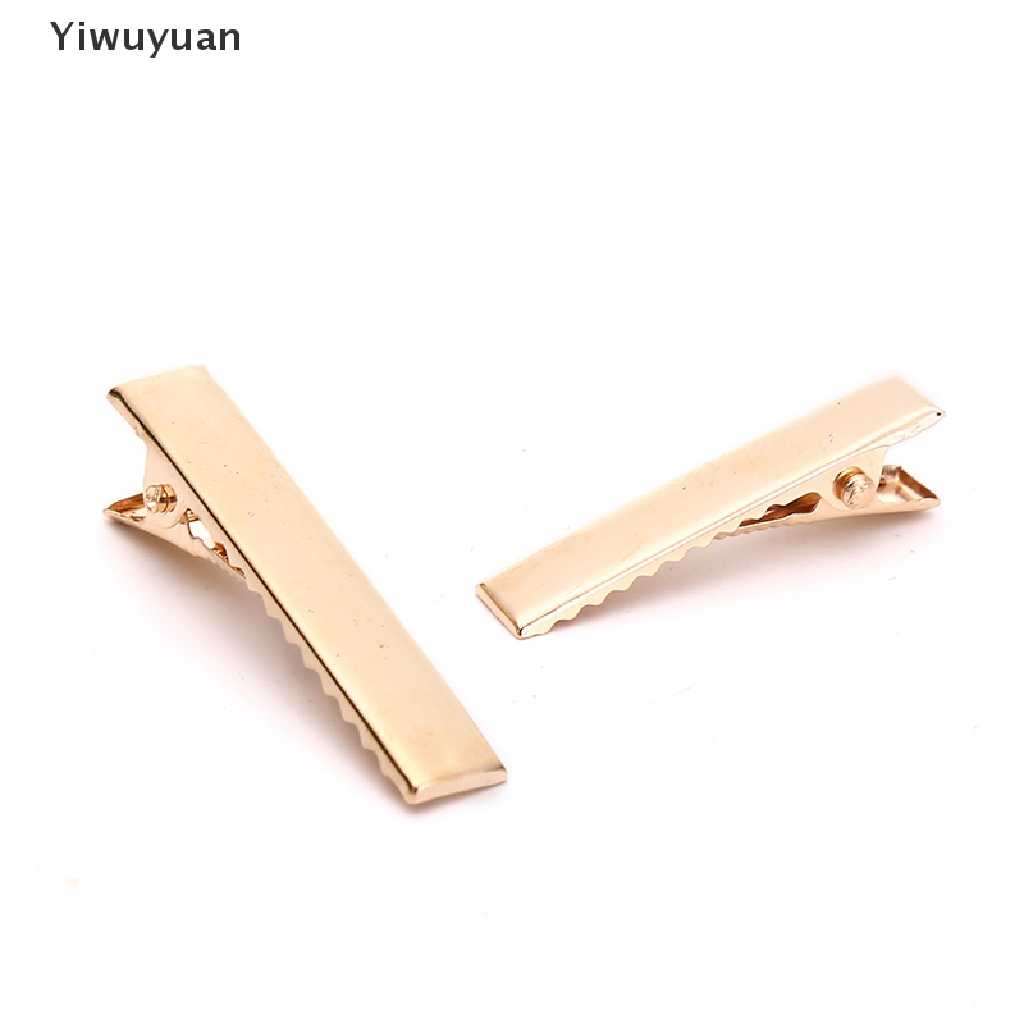< Yiwuyuan > Set 100 Kẹp Tóc Cá Sấu Kim Loại Màu Vàng KC Phẳng Có Răng Dùng Để Tạo Kiểu Tóc DIY