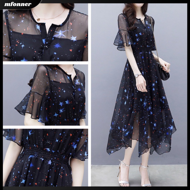 Đầm Midi Tay Ngắn Cổ Tròn Dáng Ôm Thiết Kế Không Đồng Đều Xinh Xắn Thời Trang Cho Nữ