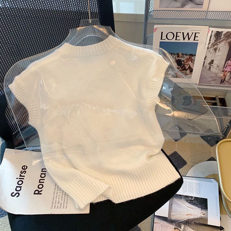 Áo Dệt Kim Sát Nách Cổ Tròn Thêu Họa Tiết Thời Trang Mùa Hè Hàn Quốc Cho Nữ