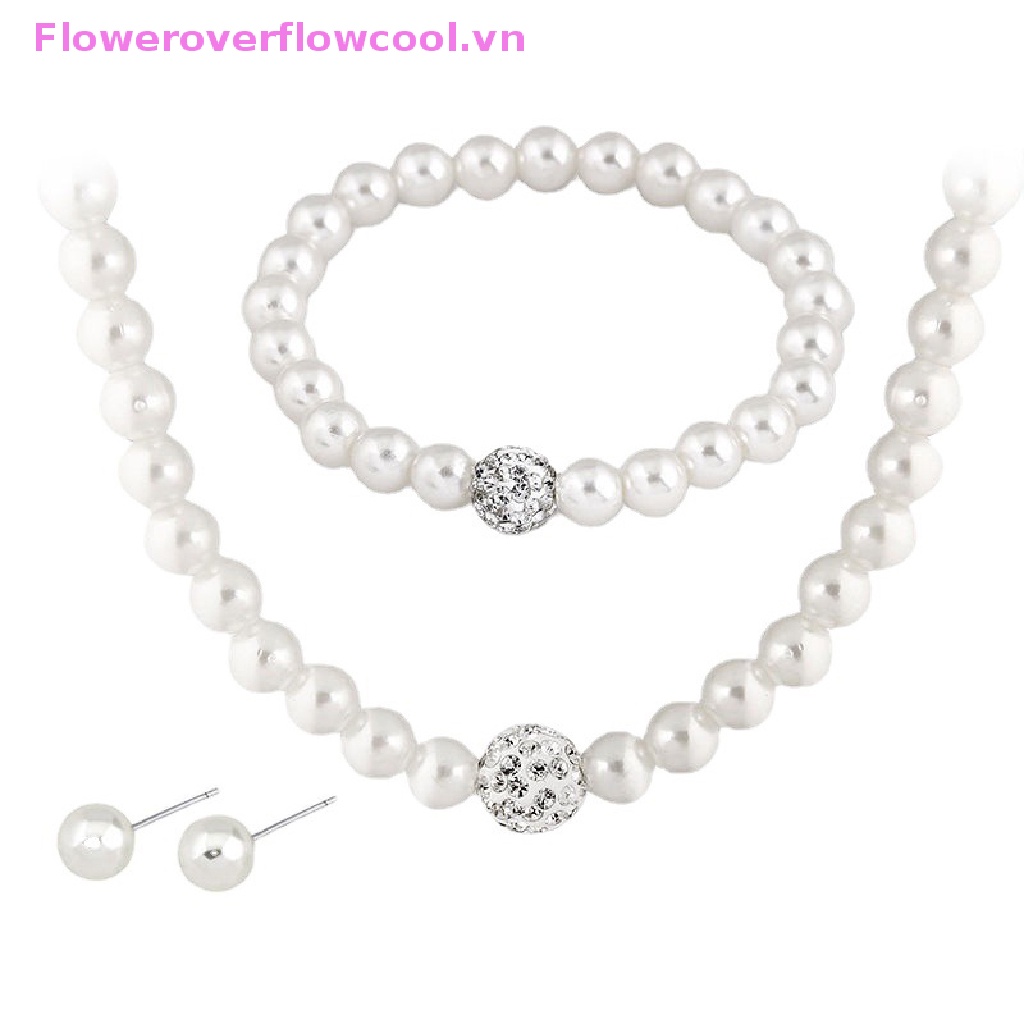 Bộ Trang Sức 3 Trong 1 Đính Ngọc Trai Nhân Tạo Thời Trang