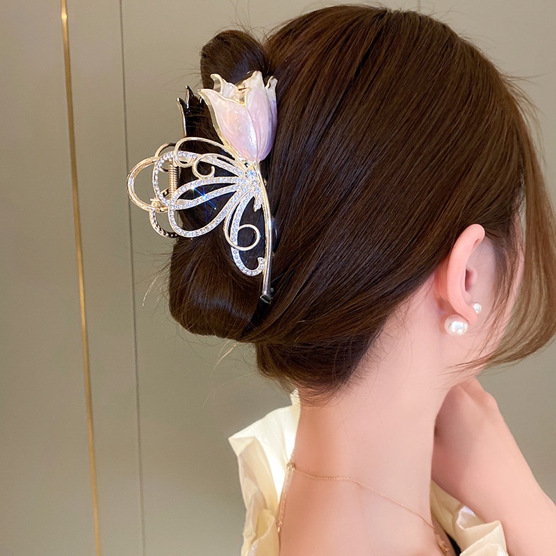 Kẹp tóc CHLINS hình hoa tulip đính kim cương giả thời trang cho nữ