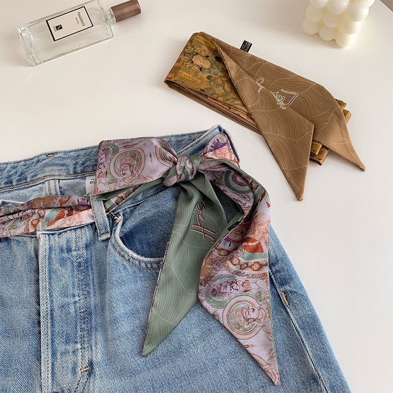 Khăn Quàng Cổ Lụa Dài hai Mặt In Họa Tiết Phong Cách Trung Hoa Cổ Điển Thanh Lịch Dành Cho Nữ