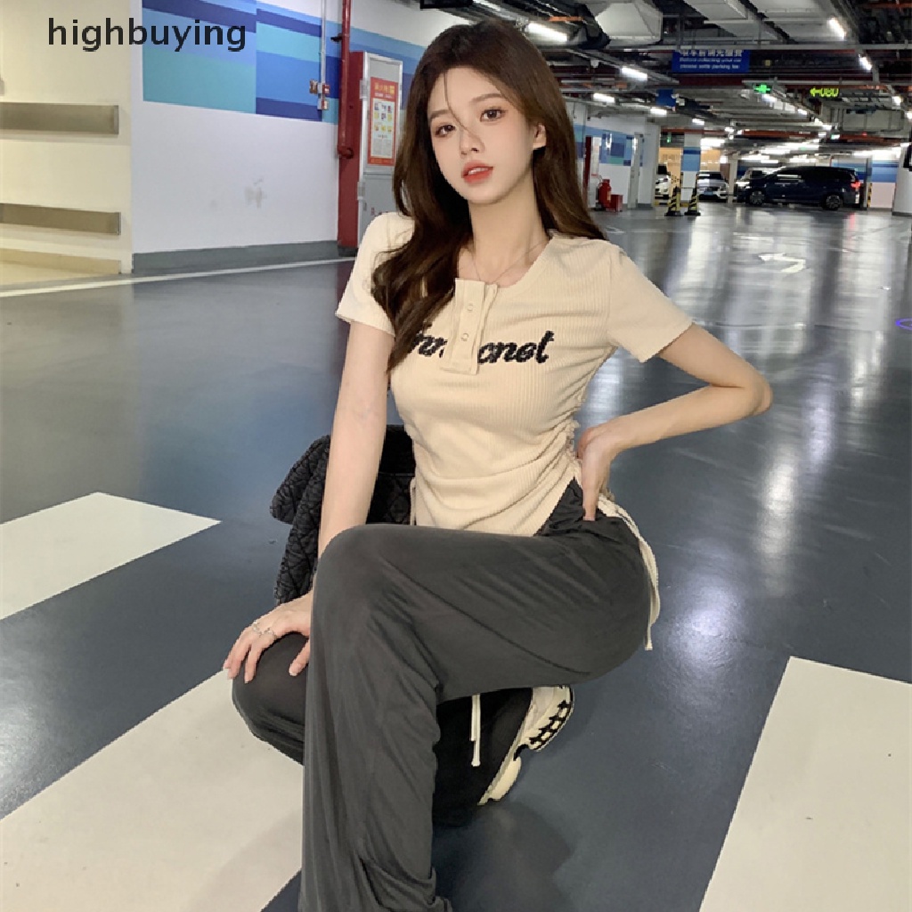 Áo Thun Ngắn Tay Cổ Tròn Dây Rút Thời Trang Nữ