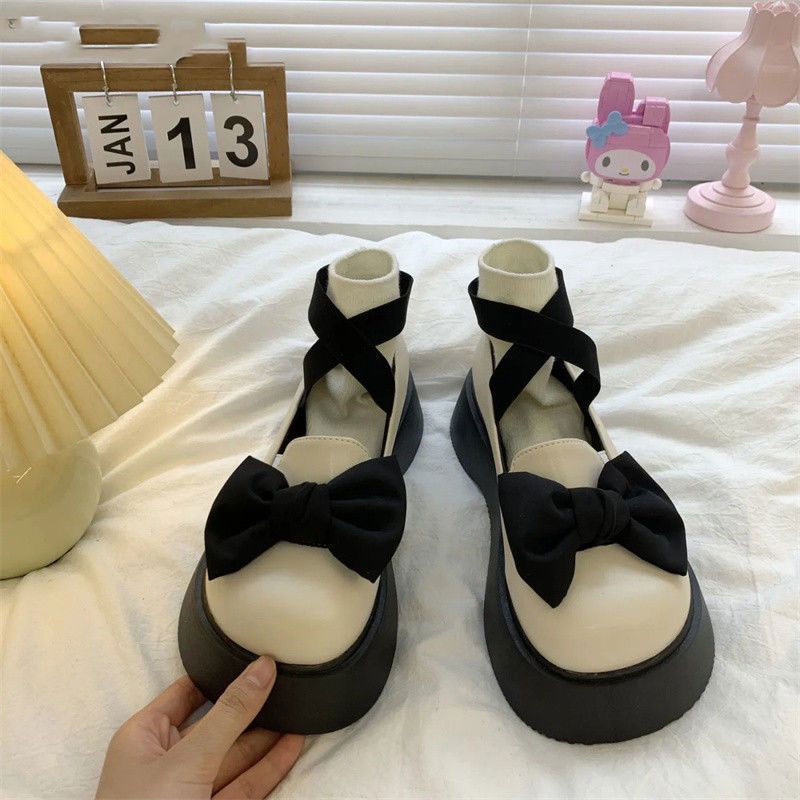 Giày Da Đế Xuồng Đính Nơ Xinh Xắn Thời Trang