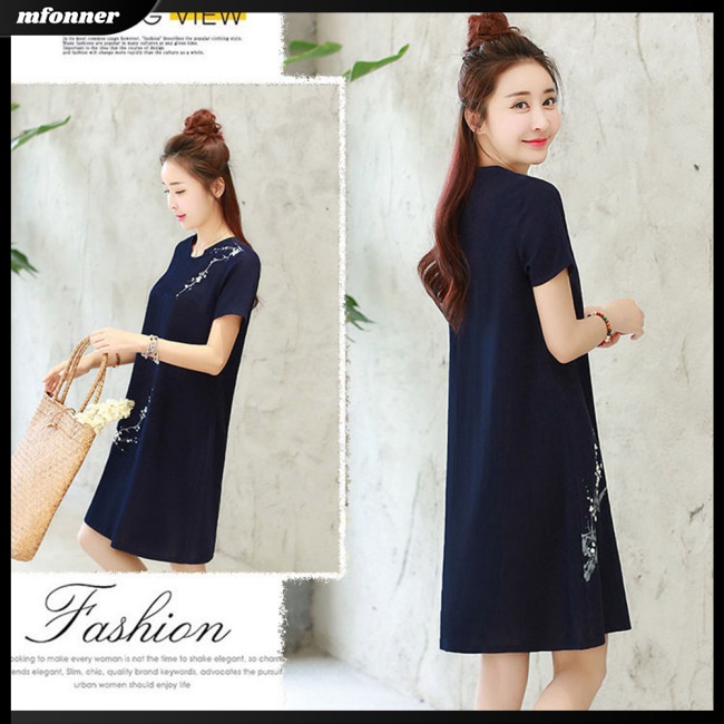 Đầm Midi Tay Ngắn Dáng Rộng In Họa Tiết Cổ Điển Thời Trang Cho Nữ