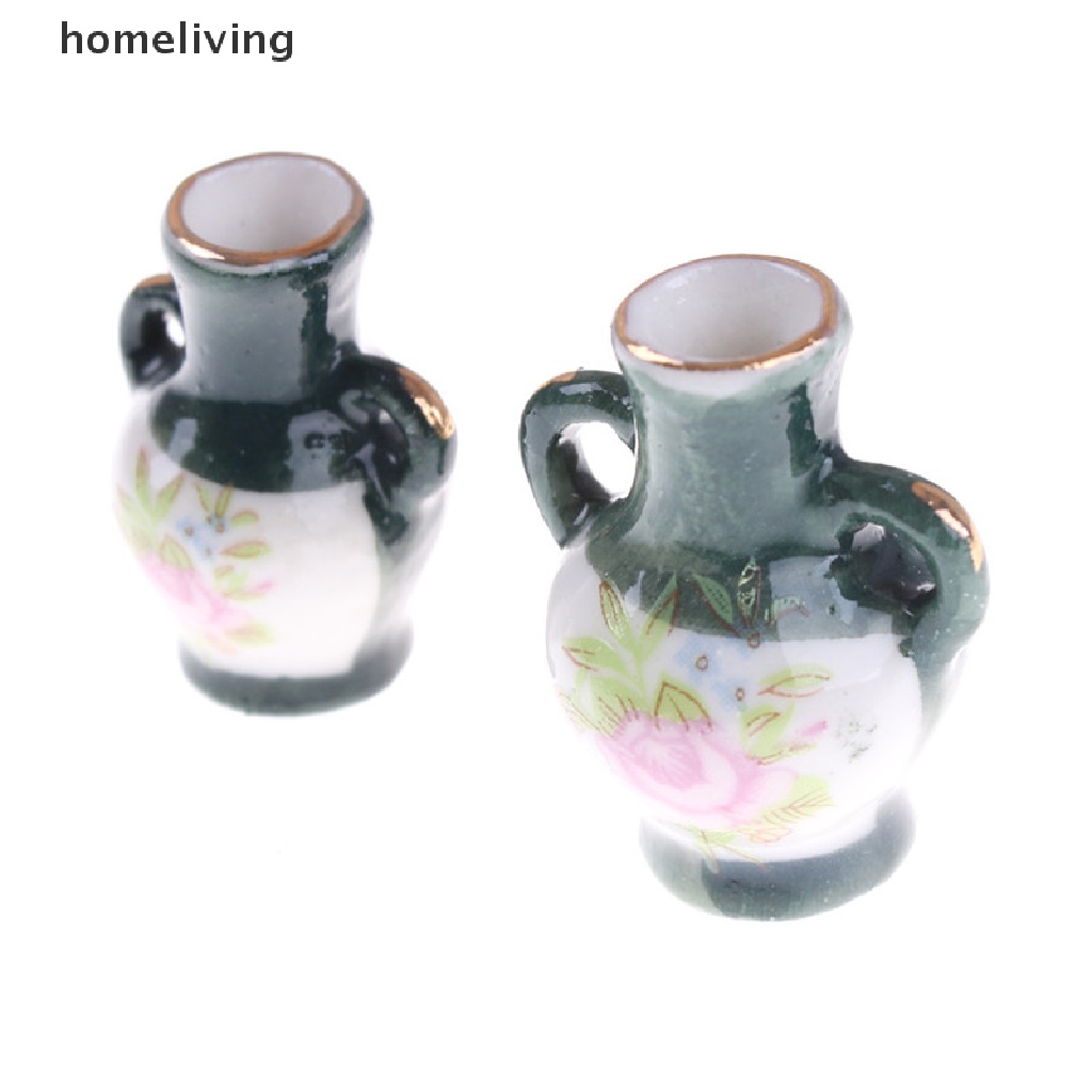 Bộ 2 Bình Hoa Sứ Mini Truyền Thống Trung Hoa Tỷ Lệ 1: 12 Dùng Trang Trí Nhà Búp Bê