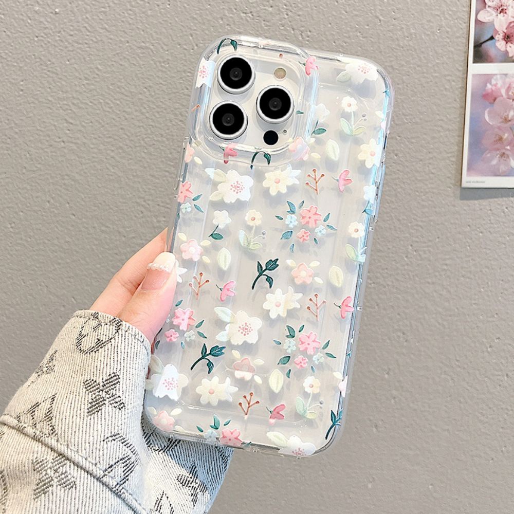 Ốp Điện Thoại TPU Dẻo Họa Tiết Hoa Phối Sọc Nhỏ Xinh Chống Sốc Cho IPhone 11 12 13 14 Pro Max