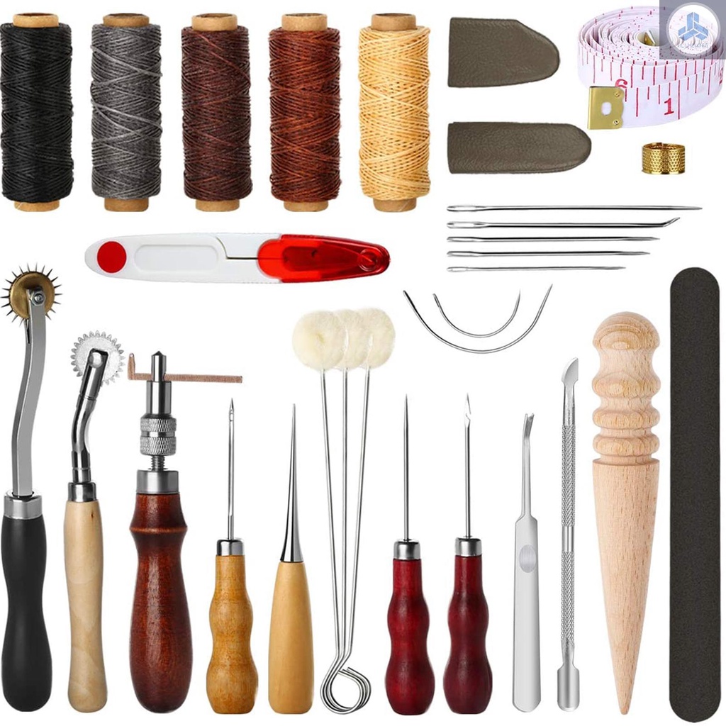 31Pcs Leather Sewing Tools DIY Leather Craft Hand Stitching Kit with Groover Awl Waxed Thimble