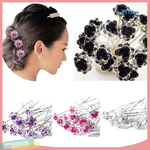 Bộ 5 Kẹp Tóc Hợp Kim Trang Trí Hoa Hồng Đính Đá Thời Trang Cho Nữ