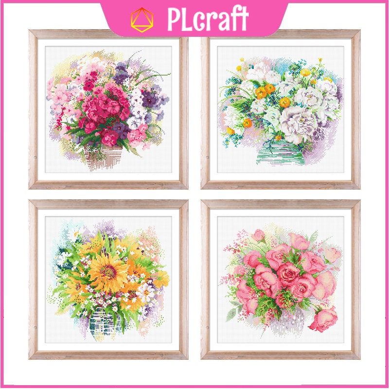 Bộ Tranh Đính Đá 5D Họa Tiết Hoa Hồng / Hướng Dương Độc Đáo Kích Thước 30x30cm / 40x40cm / 50x50cm