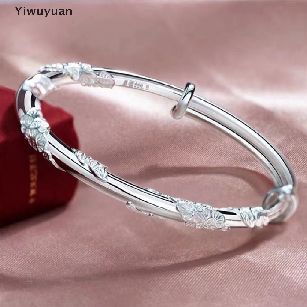 < Yiwuyuan > 1 Vòng Đeo Tay Bạc Hở Nhẹ Nhàng Hình Hoa Tinh Tế Thời Trang Có Thể Điều Chỉnh Dành Cho Nữ