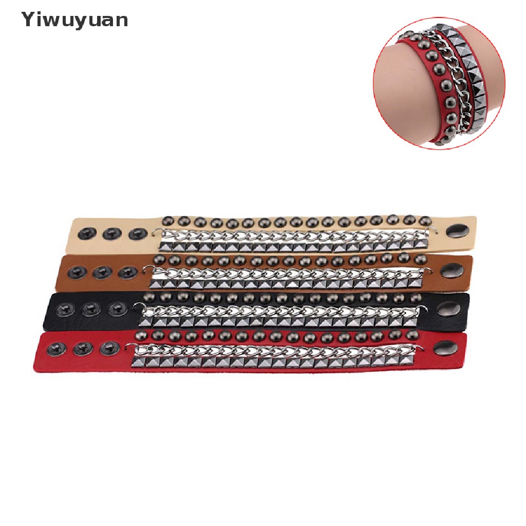 < Yiwuyuan > Vòng Tay Da Nhiều Lớp Đính Đinh Tán Phong Cách Punk Gothic