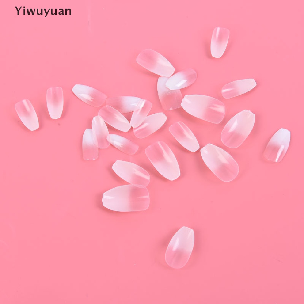 < Yiwuyuan > Keo Dán Móng Tay Giả Acrylic Màu Trắng Gradient Kiểu Pháp