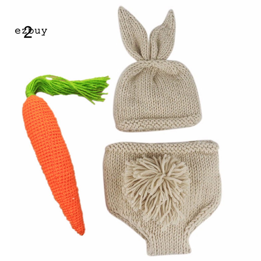 1 Set Mũ Tai Thỏ Đan Len Thủ Công + Quần Short Dùng Làm Đạo Cụ Chụp Ảnh Cho Bé Sơ Sinh