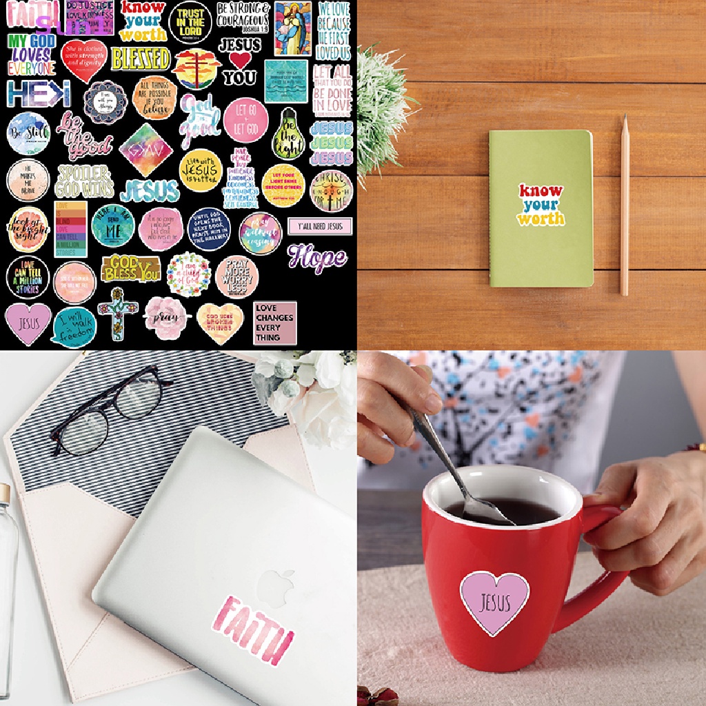 Set 50 Sticker Dán Trang Trí Ván Trượt DIY Chủ Đề Tôn Giáo