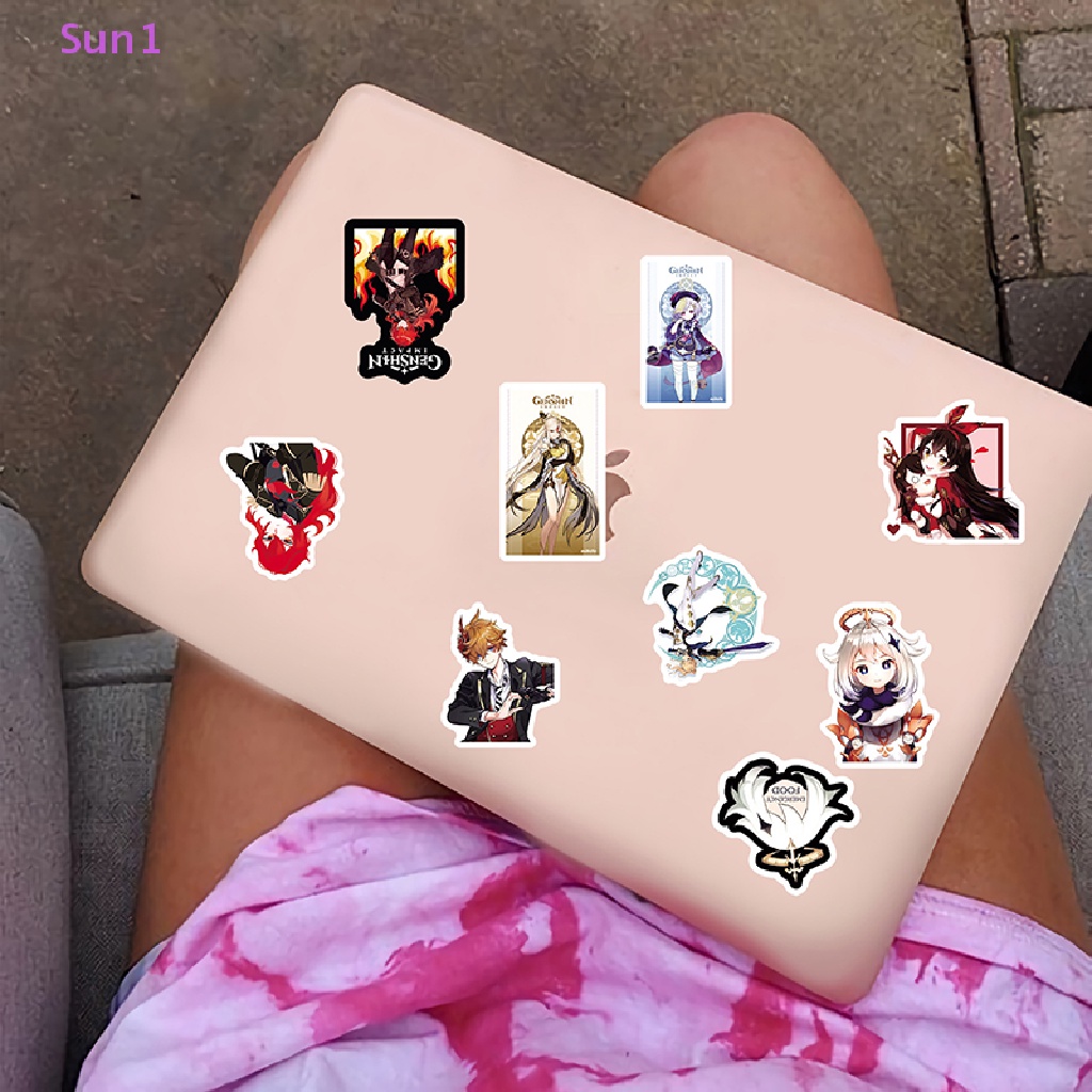 Set 50 Sticker Dán Trang Trí Laptop / Ván Trượt / Guitar / Va Li Hình Anime Genshin Va Chạm Sun1 >
