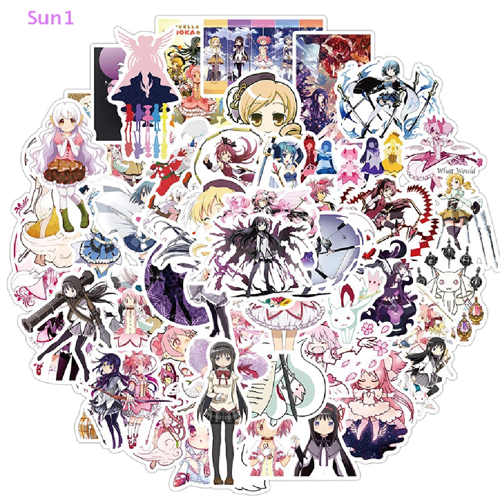Set 50 Miếng Dán Hoạt Hình Cô Gái Phép Thuật Madoka Graffiti Trang Trí Vali Xe Máy