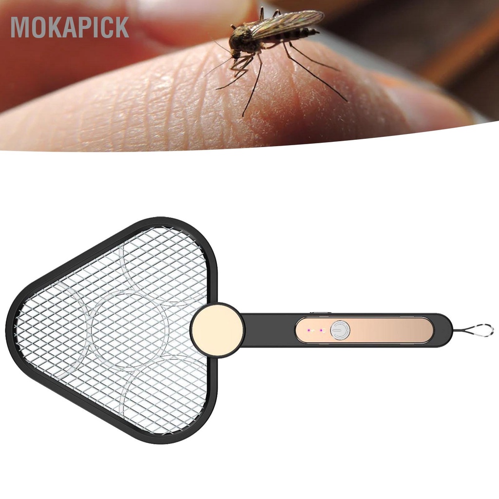 Mokapick Vỉ đập ruồi điện Có thể gập lại Lưu trữ treo có sạc Đa chức năng Vợt diệt