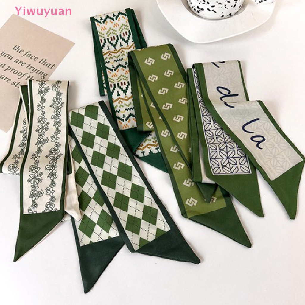 < Yiwuyuan > Khăn Choàng Lụa Voan Dài Ôm Dáng In Họa Tiết Hình Học Và Chữ Cái Hình Học Màu Xanh Lá