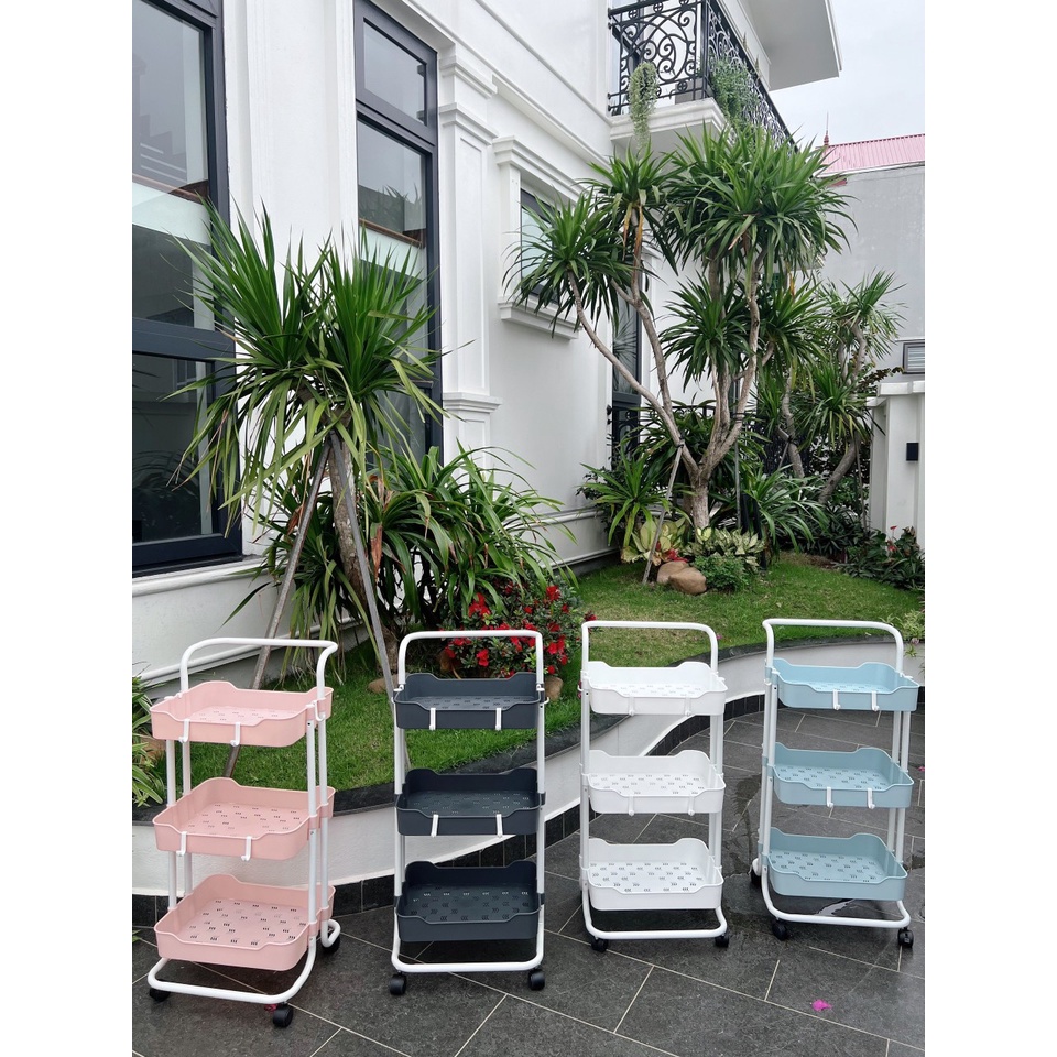 Kệ sắt 3 tầng đa năng có bánh xe gia dụng mẹ bé, spa