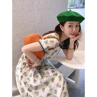 Đầm midi SUXI dáng chữ A tay ngắn in hoa thời trang mùa hè xinh xắn cho nữ