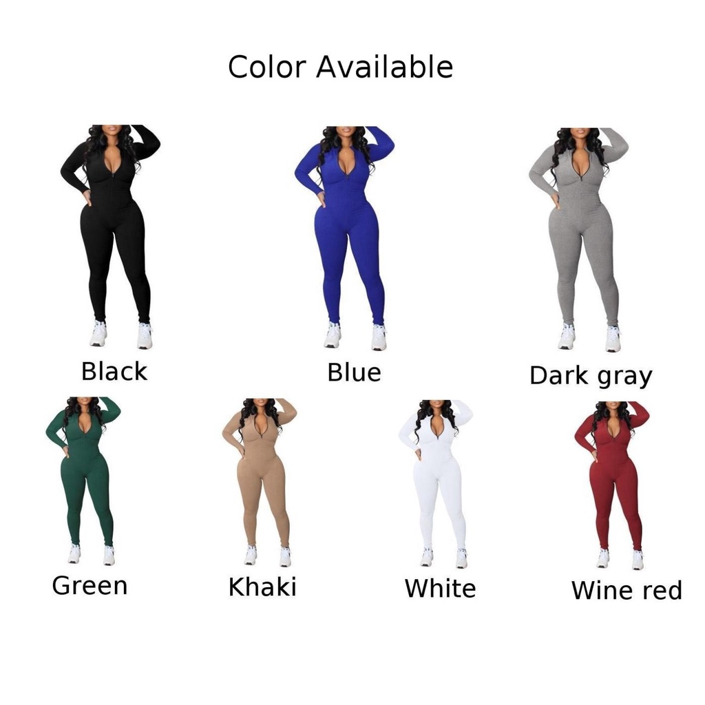 [MM0411] Áo Liền Quần Tay Dài Cổ Đứng Có Dây Kéo Màu Trơn Dành Cho Nữ