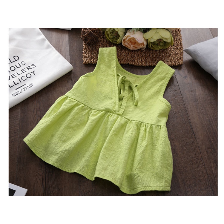 Đầm Sát Nách Vải Lanh Cotton Phong Cách Hàn Quốc Dễ Thương Cho Bé Gái