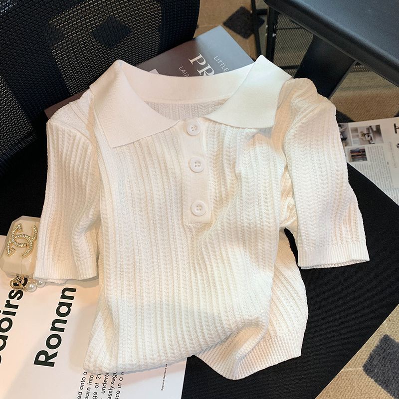 Áo Thun Lụa Lạnh Cổ POLO Ngắn Tay Thời Trang Mùa Hè Cho Nữ