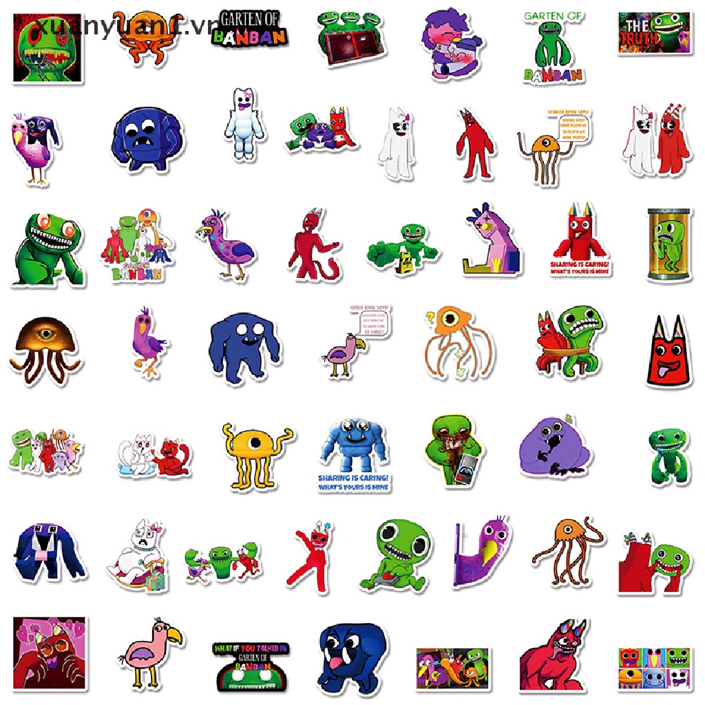 Set 50 Sticker Dán Trang Trí Sổ Tay Chủ Đề Phim Hoạt Hình Garten of Banban Horror