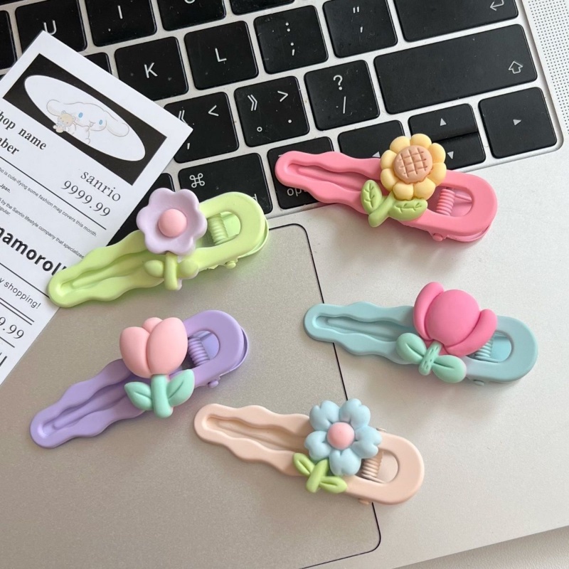 Set 10 Kẹp Tóc Kim Loại Hình Hoa Hoạt Hình Phong Cách Hàn Quốc Cho Bé Gái