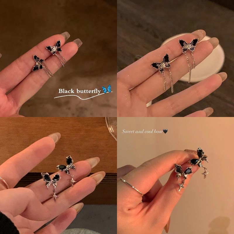 Khuyên Tai Tua Rua Hình Bướm Đen Cá Tính Quyến Rũ Dành Cho Nữ