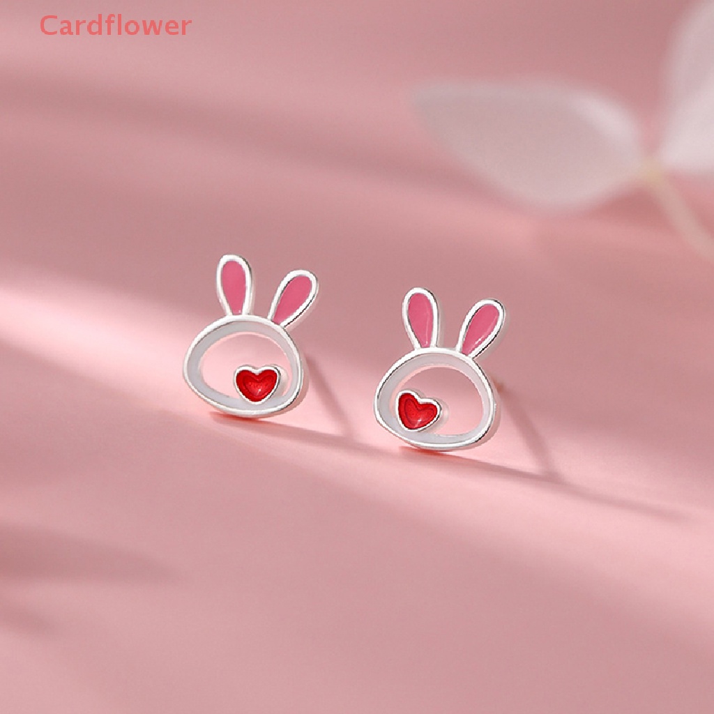 Khuyên Tai Hình Thỏ Trái Tim Màu Bạc Dễ Thương Cao Cấp Dành Cho Nữ